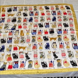 Multi Cat Print Silky Scarf with Gold Border